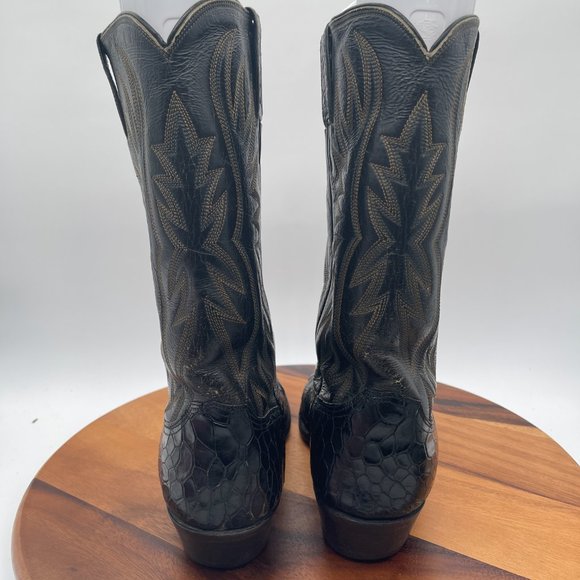Vintage Custom Pre Ban Sea Turtle Mens 10D Black Western Cowboy Boots - Picture 5 of 13